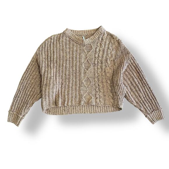 Free People On Your Side Cable Knit Sweater Womens Size XS Brown Boho Comfy - Picture 1 of 7